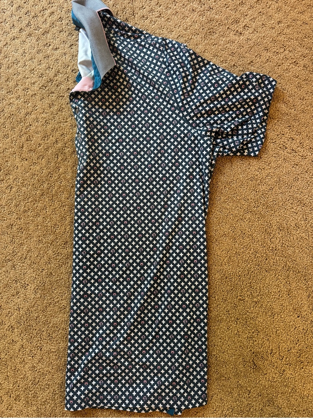Greyson Navy Polo with White Geometric Print